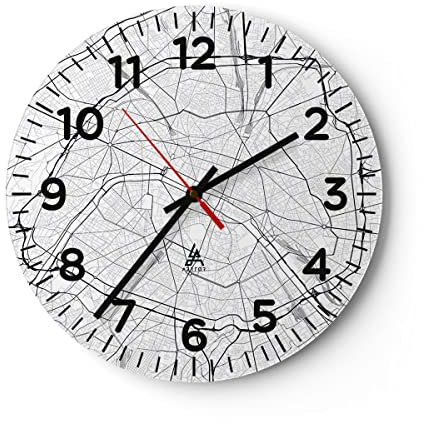 Modern Wanduhr Stadt Karte Paris 30x30cm Rund Klein Wand Uhr Glas Analog Zimmeruhren Küche Büro Wohnzimmer Glasuhr Wall Clock Dekoration Design Wanddekoration Küchenuhr C4AR30x30-4868
