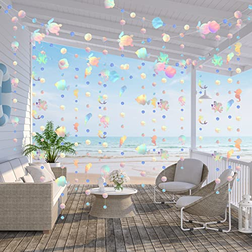 Queekay 52 Fuß Schillernde Meerjungfrauen Party Deko Holografische Meerjungfrau Geburtstag Dekoration Unterwasser Girlande Deko Schillernde Hängende Papier Schlangen für Babyparty Ozean Thema Party