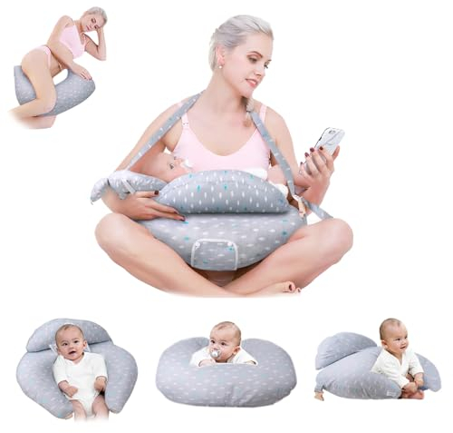 Yearonan Stillkissen klein,seitenschläferkissen mit bezug,Mit zusätzlichem Schultergurt und Gürtel,Abnehmbarer Baumwollkern ,Stillkissen Babykissen (23.6''(L)*23.6''(W)*10.23''(H)