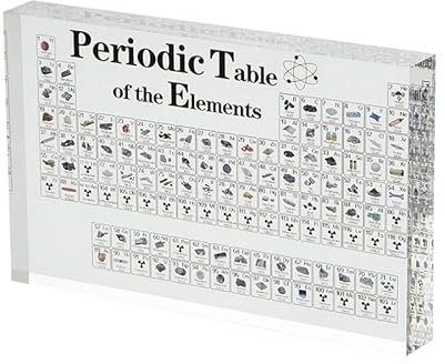 Chemische Elemente, Acryl, Periodensystem, Kinder, Unterricht, Schule, Display mit echten Elementen, Proben, Buchstaben-Dekoration (150 x 114 x 20 mm, transparent)