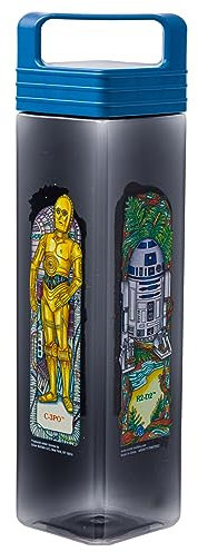 Silver Buffalo Star Wars Mosaic Character Panels Plastic Square Water Bottle with Lid, 25 Ounces