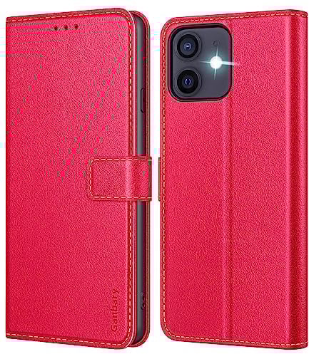 Ganbary Handyhülle für iPhone 12/12 Pro Hülle, Premium Leder Klapphülle [Kartenschlitzen] [Magnetverschluss] [Standfunktion] kompatibel mit iPhone 12/12 Pro Schutzhülle, Rot