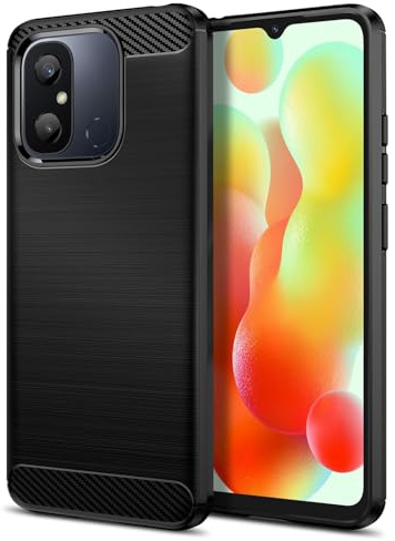 Qiinogow Ultradünne Handyhülle für Xiaomi Redmi 12c/11A/Poco C55, Schwarz | Kohlefaser Textur Handyhülle mit Stoßfest Kratzfest, Gebürstete Oberfläche, aus TPU