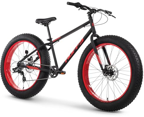 Huffy Maunga Mens Fat Tire Mountain Bike, 4-Inch Knobby Tires, Off-Road Mountain Bike, All-Terrain Performance, Dual Disc Brakes, Steel Frame, Seamless 7-Speed Shimano Twist Shifting, Ergonomic Design