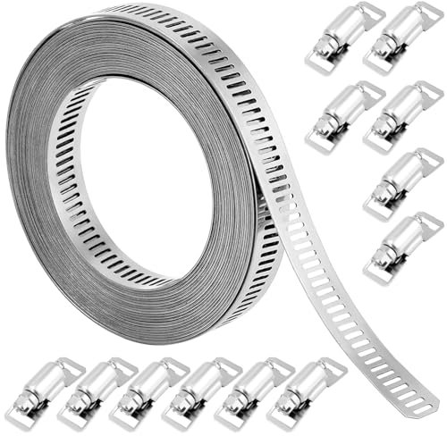 QWORK® morsetto a vite in acciaio inossidabile 304, fascette metalliche stringitubo 5 m con 12 elementi di fissaggio per tubo e linea del carburante, tubo, condotto dell'aria