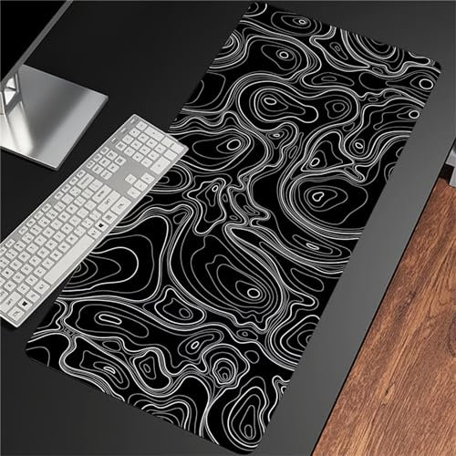 Tapis de Souris Gaming XXL 800x400x2mm Topographique Noir Grand Tapis de Souris avec Bords Cousus Surface Spéciale Améliore la Précision et la Vitesse pour Gamer PC Ordinateur ZANHOG