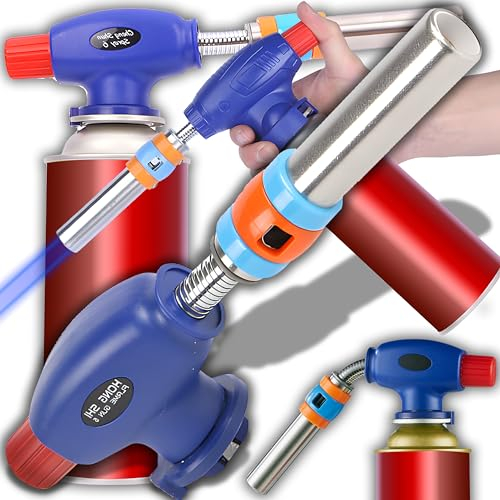 Retoo Quemador de cocina, quemador de gas, quemador de gas, quemador de soldadura, 1300 °C, llama para la cocina, Home Crème Brulée, pastelería, postres, camping, acero inoxidable, azul