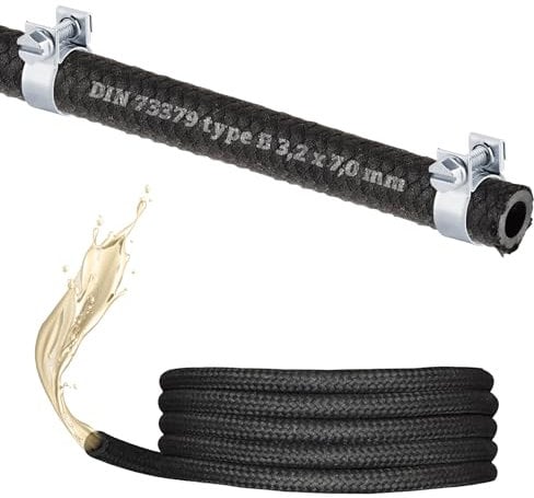 (3,2 mm) 1 metro de manguera de gasolina manguera de aceite manguera diesel manguera de combustible para gasolina, combustible diésel (NBR DIN-73379-B)-(2 x W1 Mini abrazaderas) (interior 3,2