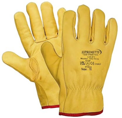 SupremeTTF 5 Pairs Yellow Leather Gloves HGV Drivers Hand Safety Fleece Lined Lorry Driving Work Glove (M (8))