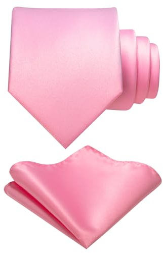 JEMYGINS Herren Krawatte mit Matte Oberfläche inklusive Einstecktuch Set in verschiedenen Farben Rosa