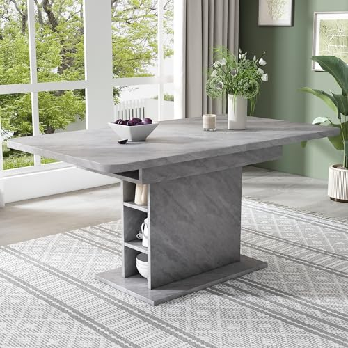 soges Esstisch, ausziehbar, mit Ablagefach, rechteckig, Kücheninsel für Wohnzimmer, Esszimmer, Grau
