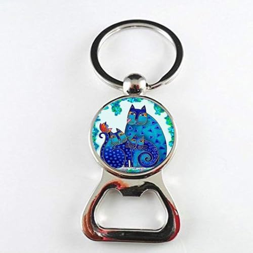 Décapsuleur photo avec trois chats bleus - Bijoux de mariage ou d'anniversaire - Cadeau Art nouveau