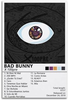 AYUBQ Bad Bunny Posteralbum Cover Poster für Schlafzimmer, Wandkunstalbum, Musik, künstlerisches Albumcover, Poster, 30 x 45 cm, ungerahmter Stil