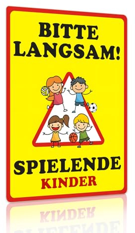 Yiruhe BITTE LANGSAM SPIELENDE KINDER Kinderspielplatz-Warnschild für den Außenbereich, Bitte Vorsicht Langsamfahr schild Warnschild(2412)