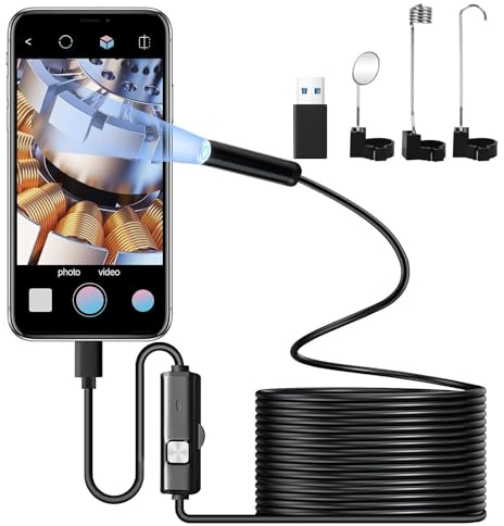 Endoskopkamera mit Licht, 1080P HD Endoskop-Kamera Type-c Wasserdichtes Ip67 Kein WLAN Erforderlich Inspektionskamera Kanal-Kamera Handy mit 6 LED Licht für Android PC, Tablet (16.4 ft/5m)