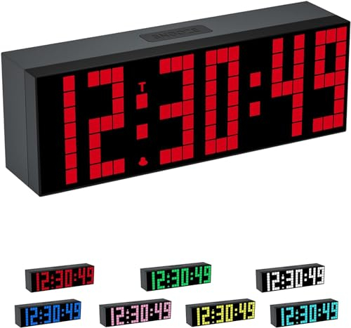 CHKOSDA Digitaler Wecker, Led-Uhr mit 2 Digital, 7 Farboptionen, einstellbare Helligkeit, Countdown-Uhr mit Fernbedienung, Kalender und Temperaturanzeige Tischuhr für Schlafzimmer