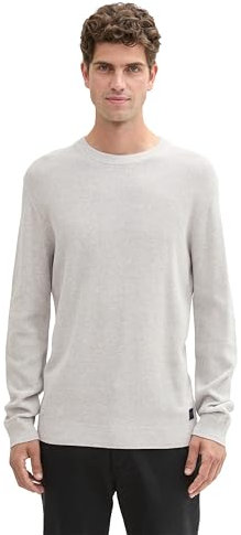 Tom Tailor Herren Basic Strickpullover aus Baumwolle, 15398 - Light Stone Grey Melange, L