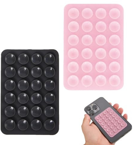 Silicone Suction Phone Holder (2 Pack - Pink & Black) – Multipurpose Sticky Grip for Shower, Mirror, Car, Selfies & Videos