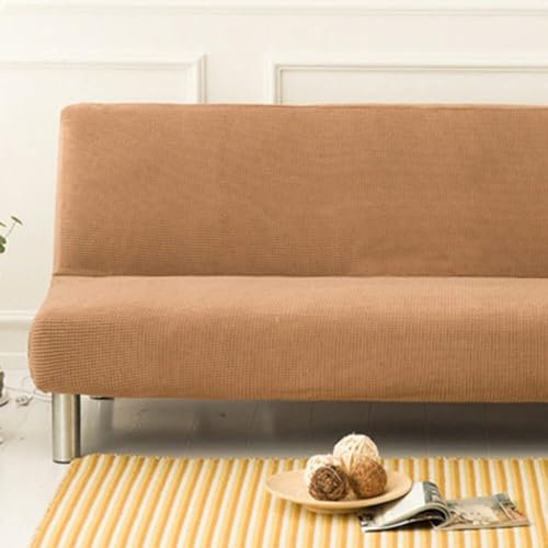 WWQQKJ Sofabezug ohne Armlehnen, einfarbig, 2/3-Sitzer, dehnbar, schmutzabweisender Bezug for Schlafsofa, waschbar, rutschfest, faltbar, Clic-Clac-Sofabezug(Caffè,120-150cm)