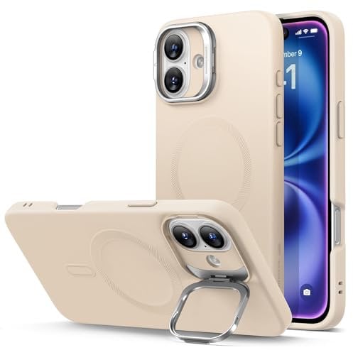 ESR for iPhone 16 Plus Case, Silicone Case with Stand, Compatible with MagSafe, Military-Grade Protection, Built-In Camera Stash Stand, Magnetic Phone Case for iPhone 16 Plus, Cloud Series, Light Tan