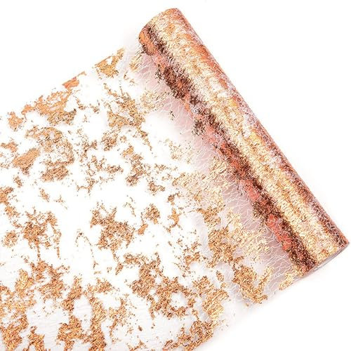 Runner da Tavolo in Rete con Foglia Oro, Runner Natalizio, Runner da Tavola in Rete,Riutilizzabile,per Compleanni, Ritiri, Battesimi,Celebrazioni,Feste,Decorazioni (28 cm * 5 m di oro rosa)