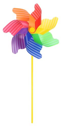 sourcing map Rainbow Pinwheels 20.5 Inch 7 Leaves Wind Plastic Windmill for Party Decorations Outdoor Decor Lawn Yard Garden Patio, Colorful Stripe