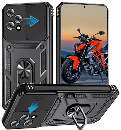 Cover per Honor 200 Lite, Slide Protezione Fotocamera, Armatura Cover con 360 Gradi Girevole Anello Metallo Magnetica Supporto Silicone Antiurto Custodia per Honor 200 Lite 5g