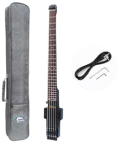 Batking Basse de voyage basse électrique sans tête, 5 cordes basse électrique avec sac de transport, Truss Road et fil