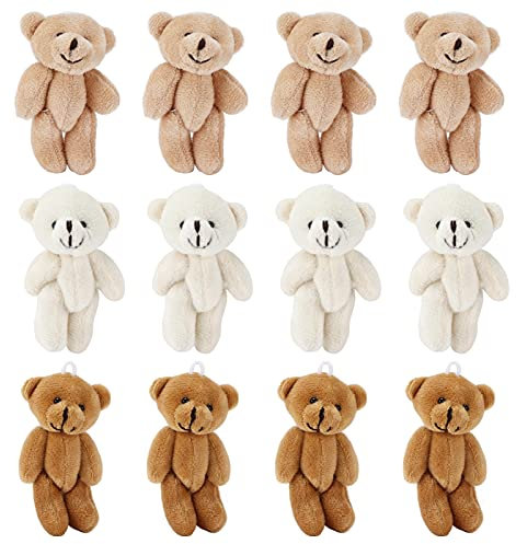 Zhangpu Lot de 12 mini ours en peluche mignons, mini poupées en peluche, pour porte-clés, fête prénatale, anniversaire, Noël, cadeaux de fête