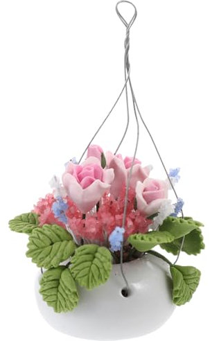 CRILSTYLEO 2pcs Mini Flower Model Rose Hanging Basket for Dollhouse Potting Decoration Creative Home Adornment Safe Lightweight Design for Boys and Girls Rooms