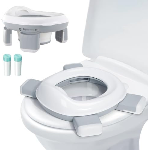 MINVOO 2 en 1 Pot pour Bébé Toilette Portable Pot Pliant pour Enfants Petit Pot Bebe Wc Siège Toilettes Enfant Voyage et Maison Apprentissage de la Propreté pour Garçons et Filles de 1 à 6 Ans (Gris)