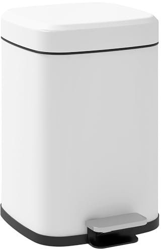 HOMCOM Poubelle de cuisine 12L poubelle à pédale en acier inoxydable avec couvercle à fermeture douce, compacte, seau intérieur amovible, 24,5 x 32 x 36,5 cm, blanc
