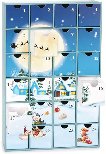 BRUBAKER Adventskalender zum Befüllen - Weihnachtsdorf im Schnee 2024 - DIY Weihnachtskalender mit 24 Türchen für Gutscheine, Süßigkeiten und andere Überraschungen - 39 cm groß aus Pappe
