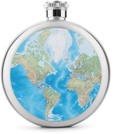 Flask,Flask for Men, World Map Printed Hip Flask,Stainless Steel Flask,Alcohol Flask,for Whiskey And Other Liquor
