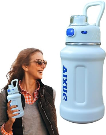 Humkopnl Insulated Stainless Steel Water Bottle | 20 Oz Wall Hydro Jug Water Flask,Leakproof Wide Mouth Portable Travel Mug, Reusable Cup with Straw Lid & Carry Handle for Women & Men