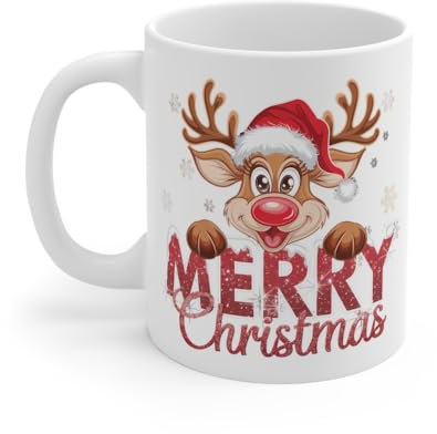 Tasse Mug de Noël avec Renne de Noël Merry Christmas en Céramique - Idée Cadeau Originale - pour Enfants et Adultes Mug Size 11oz