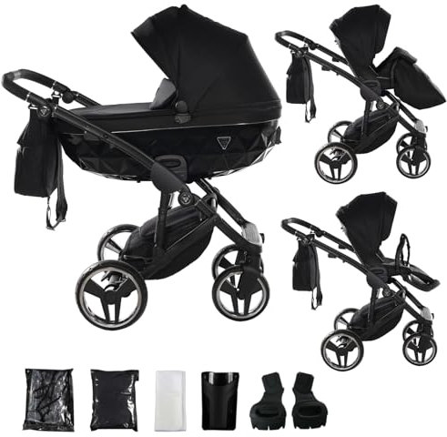 Junama Kinderwagen Diamond Basic 2in1 3in1 4in1 (01 - Schwarz, 2in1 mit Adaptern)