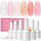 PEACECOLOR UV Nagellack Set, 6 Farben Gel Nagellack Rosa Milchig Weiß Soak-Off UV/LED Jelly Nail Polish Transparent Gel Nägel Set 10ML