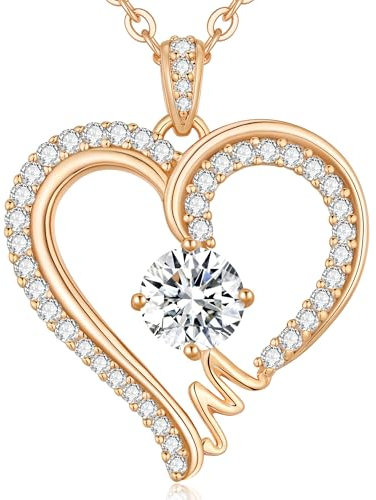 CDE Kette Damen Herz Rosegold Halskette für frauen Anhänger Buchstabenkette A-Z Personalisiert Kette Geschenk mit Anhänger Schmuck Geburtstag Weihnachten Valentinstag Muttertag (M)