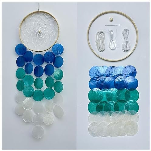 Rockreyoa Muscheln Windspiele Boho Decor Windspiele Garden Wind Chimes Shell Windspiele Hängendes Türklingel-Windspiel Klangspiel für Draußen Hängend DekorationKlangspiele Blau 17 * 53cm(DIY- Paket)