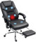 HOMCOM Silla de Oficina con Masaje y calefacción, Silla de Oficina reclinable con reposapiés extraíble, Silla de Escritorio de Cuero de PU con Asiento Giratorio, Negro