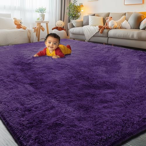 Teppiche 274 x 366 cm Wohnzimmer, Shaggy-Teppich weich plüschig flauschig Bettvorleger große Teppiche für Schlafzimmer Kinder Mädchen Jungen Wohndekoration rutschfest (274 x 366 cm, Traubenviolett)