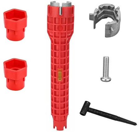 JFGDVW 1 Set 8 in 1 tap Spanner for Tight Space, Multi Purpose tap Wrench, for Toilet Bowl, Sink, Bathroom, Kitchen(Red)