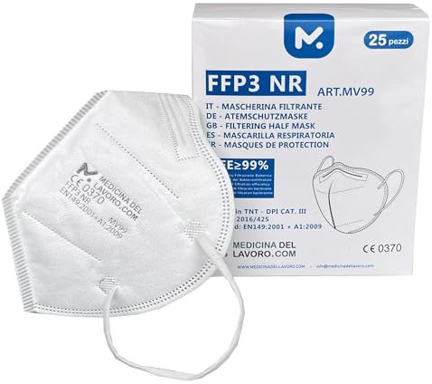 25 Masque FFP3 Certifiés CE, Masque 5 Couches Sans Valve, Masques de Protection Adulte contre les Poussières et les Particules, Masques de Protection Respiratoire Filtrant BFE≥99, 25 Pièces