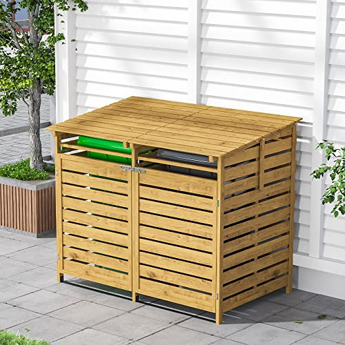 Warmiehomy Wheelie Bin Storage Double Wheelie Bin Storage Outdoor 2 Bins Shed Wooden Wheelie Bins Hideaways Garden Large Trash Can Store 149cm x 86cm x 122.5cm
