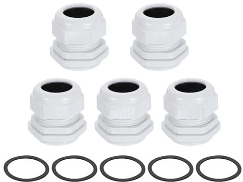 sourcing map 5Pcs PG36 Nylon Cable Glands, Waterproof Cord Grip Connector with Washer, Adjustable 22-32mm Wire Grommet Protectors with Gaskets and Locknut for Junction Box, White