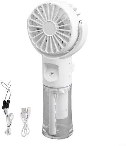 Ventilateur À Main USB Portatif, Portable Ventilateur De Bureau, Avec 4 Réglages De Vitesse Et Brume D'eau, Rechargeable, Silencieux, Pour Études Travail Voyages Camping, Cadeau D'été (Blanc)