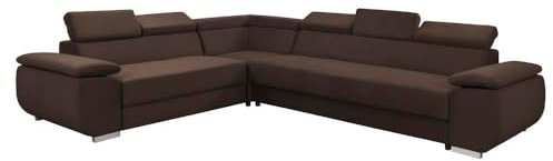 FORNIRO 24 Dantino Ecksofa mit Schlaffunktion und Bettkasten - Sofa mit 5 Sitzen und Robustem Überzug - Schlafcouch L-Form - Modern Couch - 318x255x79/95 cm (Stoff Basic, Braun)