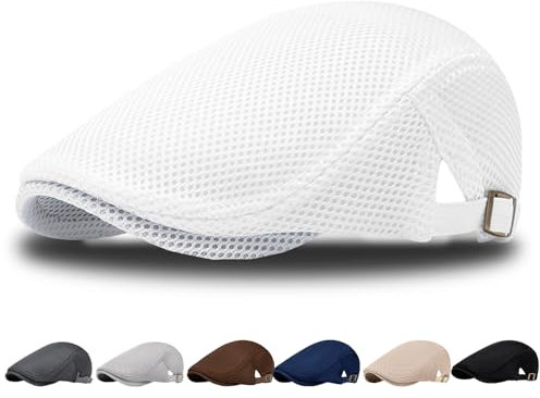 AUNGKWANG Herren Schirmmütze, Unisex Baskenmütze, Atmungsaktives Mesh, Sonnenhut, Kopfbedeckung Herren Sommer, Schiebermütze HerrenSommer, Verstellbar, Weiß