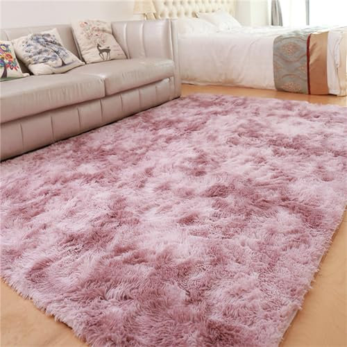 Moderner Plüsch-Teppich, 200 x 230 cm, weicher, rutschfester Teppich für Wohnzimmer und Schlafzimmer, gemütliche Heimdekoration, Langflor-Design in Altrosa (140 x 200 cm)